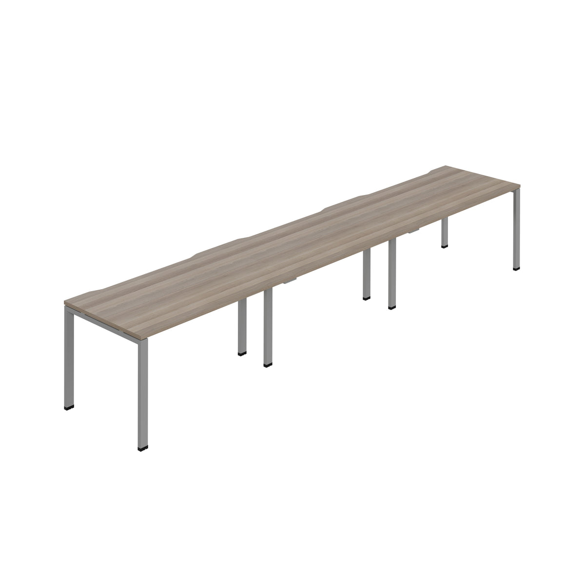 Hallmark Goal Post Single Row Bench Desk - 3 Person 3600mm - Grey Oak / Silver