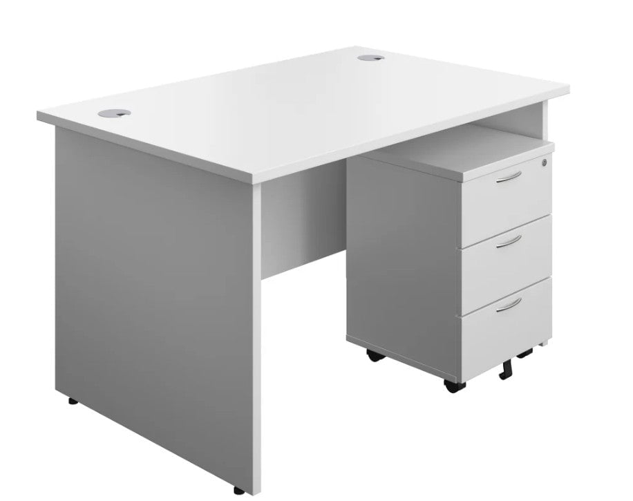 Panel Ended Rectangular Desk & 3 Drawer Pedestal Bundle Desks TC Group White 1200mm x 600mm