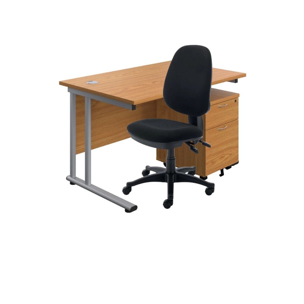 Rectangular Desk & 2 Drawer Pedestal & Chair Bundle Desks TC Group Oak 1200mm x 800mm