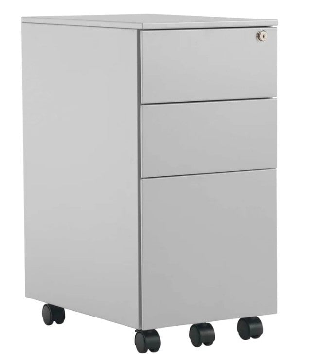 Slimline Mobile Under Desk Pedestal Storage TC Group Silver