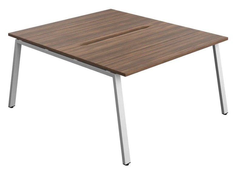 Synergy 2 Person Bench Desk 1400 Desks TC Group Walnut Silver