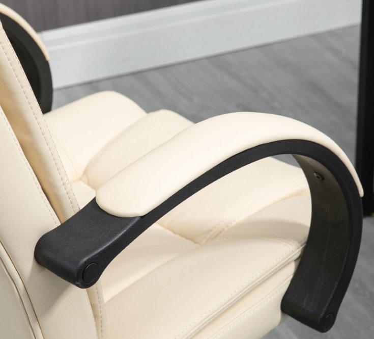 Vinsetto Executive Cream Leather Office Chair Office Chairs AOSOM