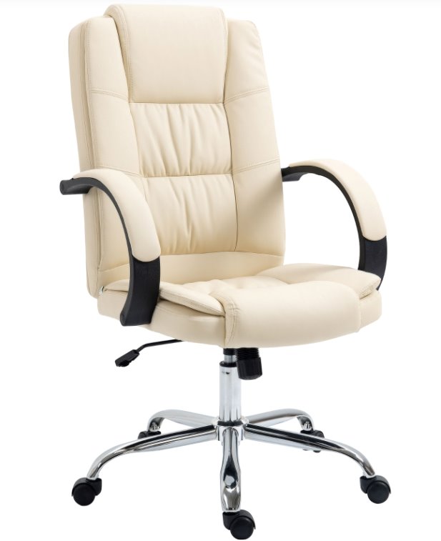 Vinsetto Executive Cream Leather Office Chair Office Chairs AOSOM Cream