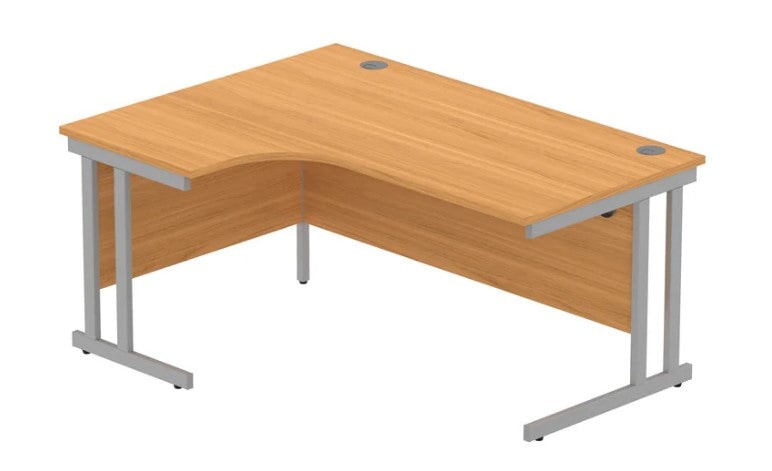Workwise Office Left Hand Corner Desk With Steel Double Upright Cantilever Frame Desks TC GROUP 1600X1200 Norwegian Beech/Silver