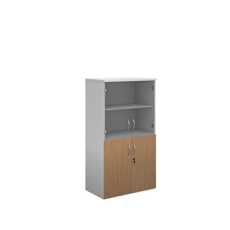 Duo combination unit with glass upper doors 1440mm high with 3 shelves Wooden Storage Dams White/Beech