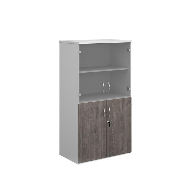 Duo combination unit with glass upper doors 1440mm high with 3 shelves Wooden Storage Dams White/Grey Oak