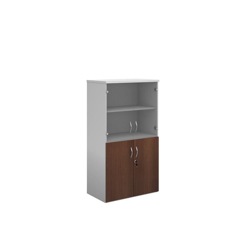 Duo combination unit with glass upper doors 1440mm high with 3 shelves Wooden Storage Dams White/Walnut
