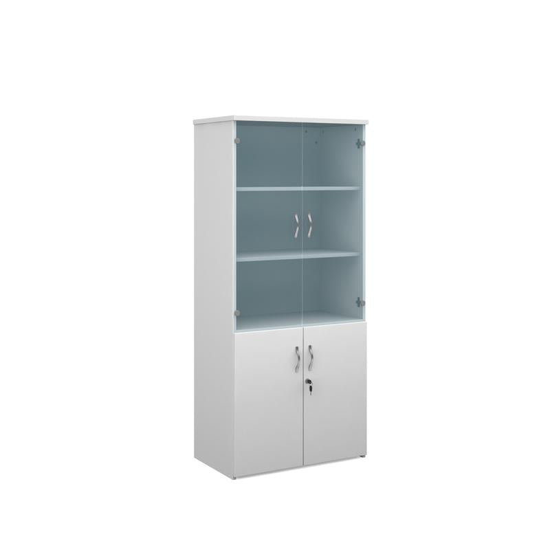 Duo combination unit with glass upper doors 1790mm high with 4 shelves Wooden Storage Dams White