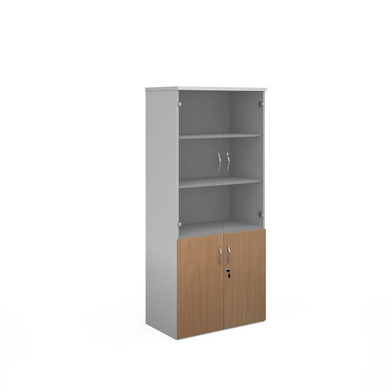 Duo combination unit with glass upper doors 1790mm high with 4 shelves Wooden Storage Dams White/Beech