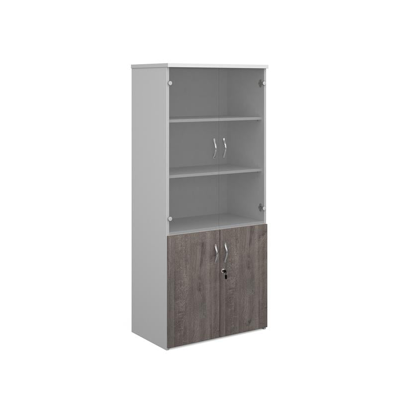 Duo combination unit with glass upper doors 1790mm high with 4 shelves Wooden Storage Dams White/Grey Oak
