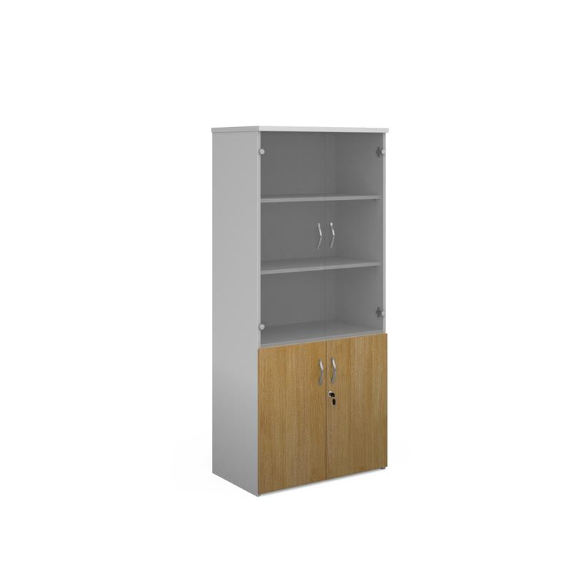 Duo combination unit with glass upper doors 1790mm high with 4 shelves Wooden Storage Dams White/Oak