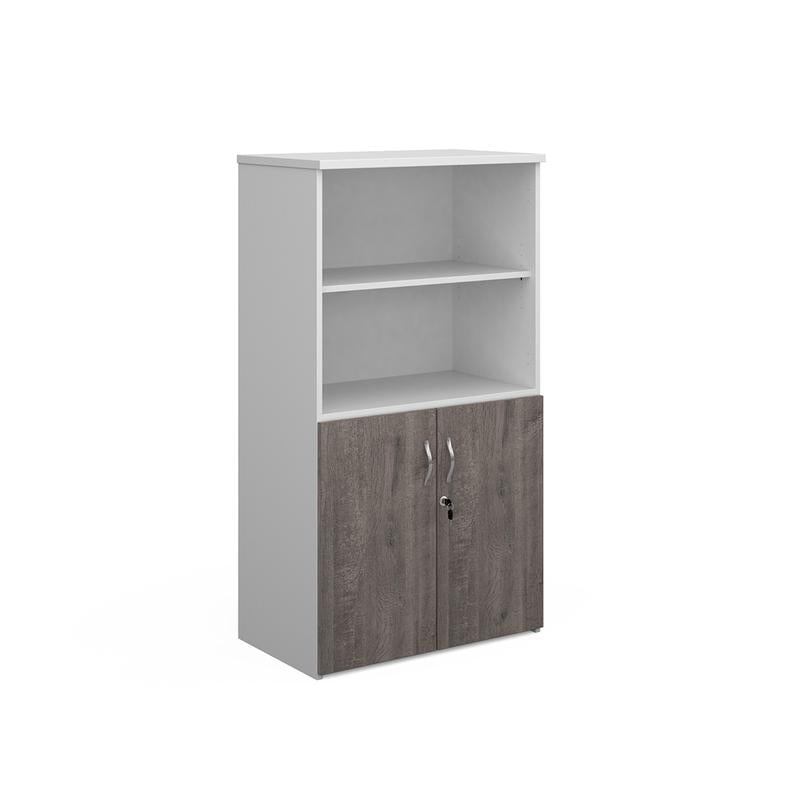 Duo combination unit with open top 1440mm high with 3 shelves Wooden Storage Dams White/Grey Oak