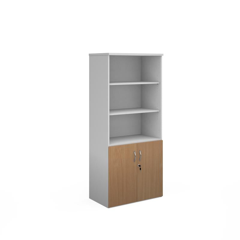 Duo combination unit with open top 1790mm high with 4 shelves Wooden Storage Dams White/Beech