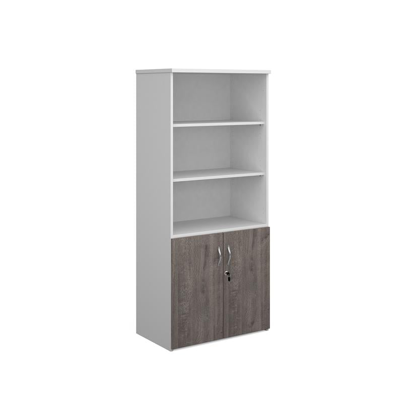Duo combination unit with open top 1790mm high with 4 shelves Wooden Storage Dams White/Grey Oak