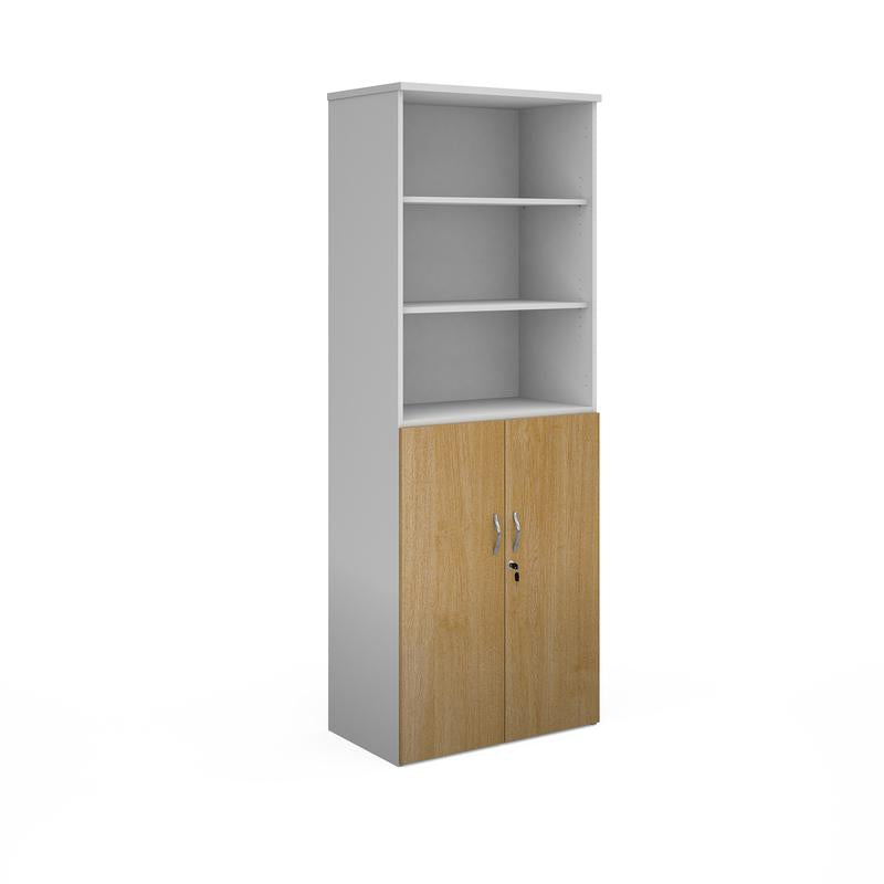 Duo combination unit with open top 2140mm high with 5 shelves Wooden Storage Dams White/Oak