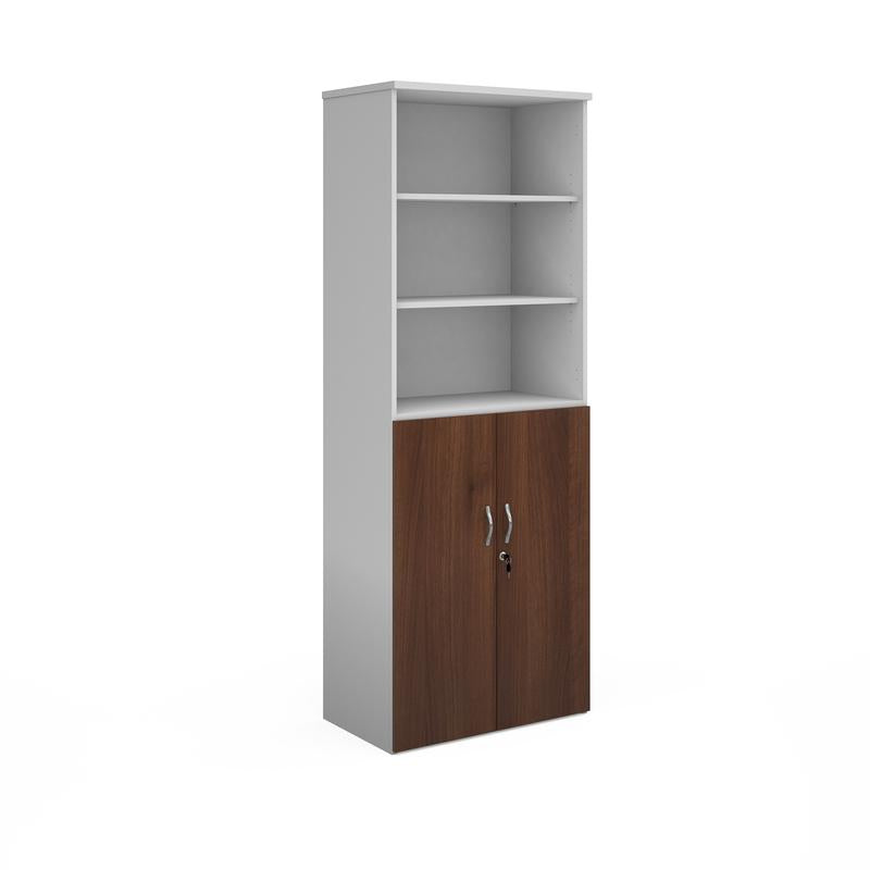 Duo combination unit with open top 2140mm high with 5 shelves Wooden Storage Dams White/Walnut