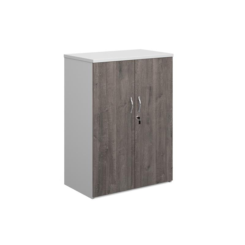 Duo double door cupboard 1090mm high with 2 shelves Wooden Storage Dams White/Grey Oak