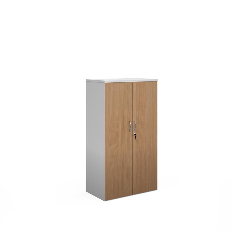 Duo double door cupboard 1440mm high with 3 shelves Wooden Storage Dams White/Beech