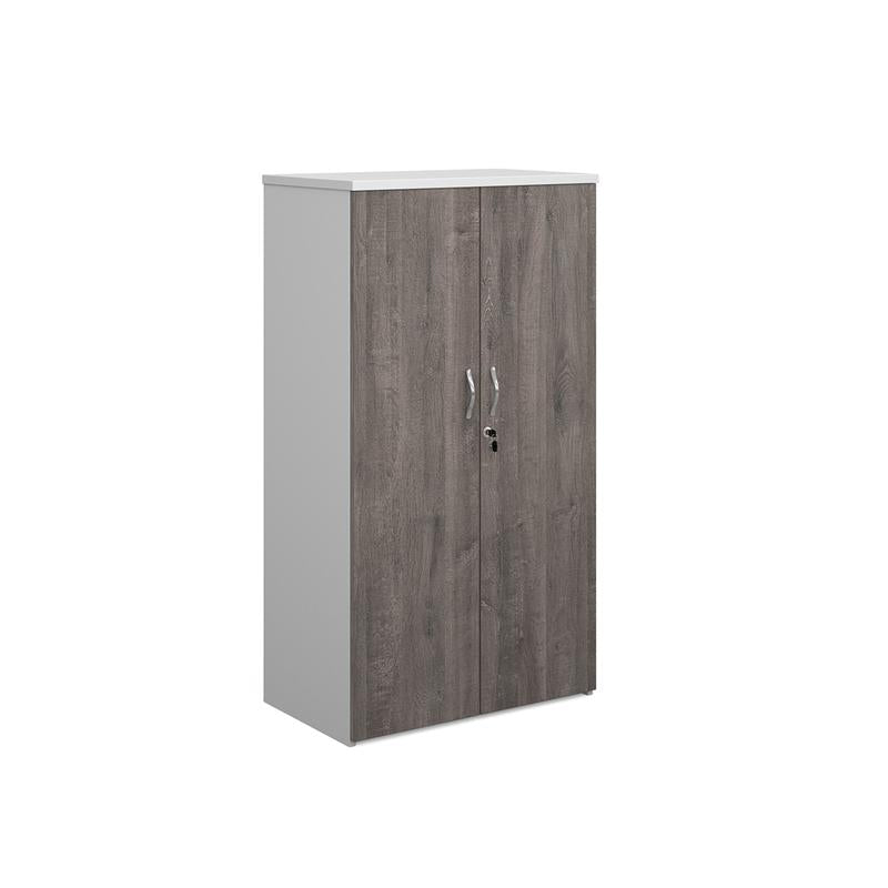 Duo double door cupboard 1440mm high with 3 shelves Wooden Storage Dams White/Grey Oak