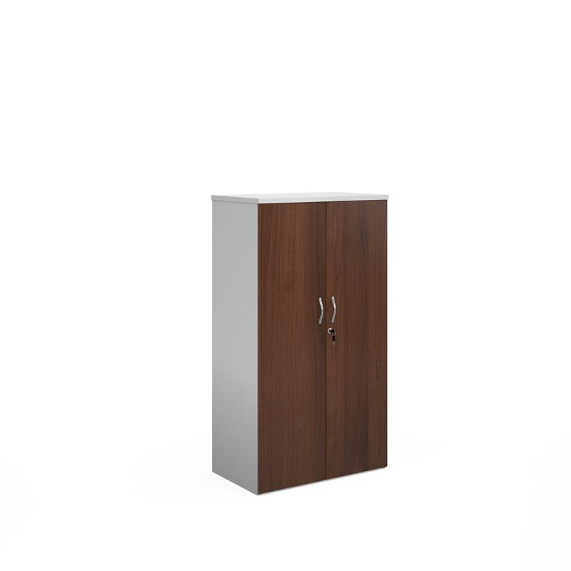 Duo double door cupboard 1440mm high with 3 shelves Wooden Storage Dams White/Walnut
