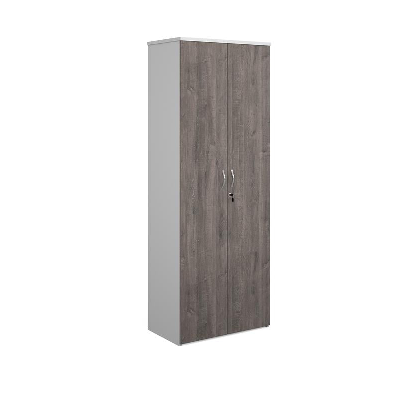 Duo double door cupboard 2140mm high with 5 shelves Wooden Storage Dams White/Grey Oak