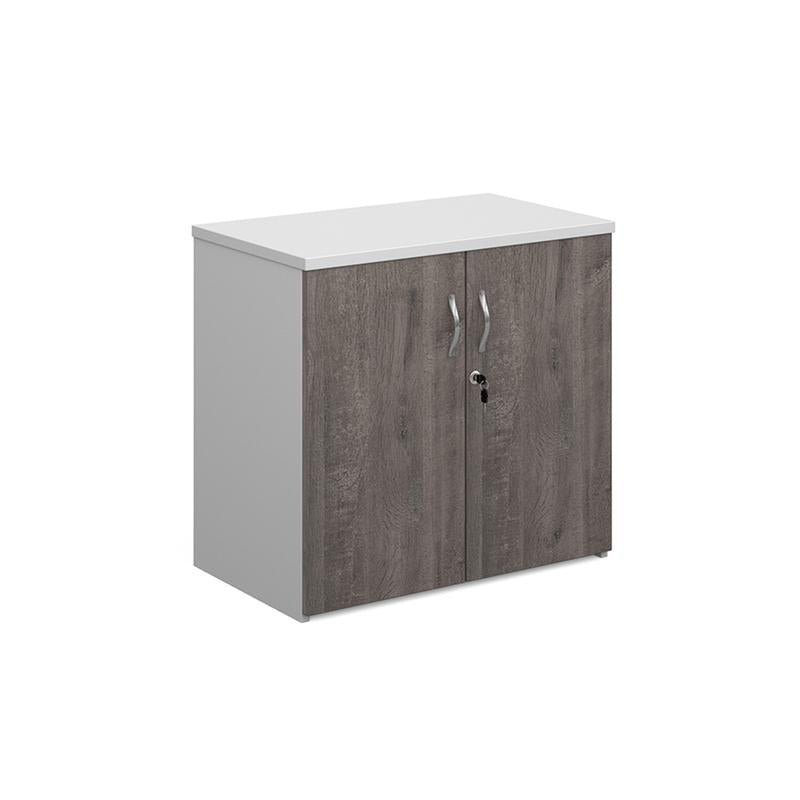 Duo double door cupboard 740mm high with 1 shelf Wooden Storage Dams White/Grey Oak