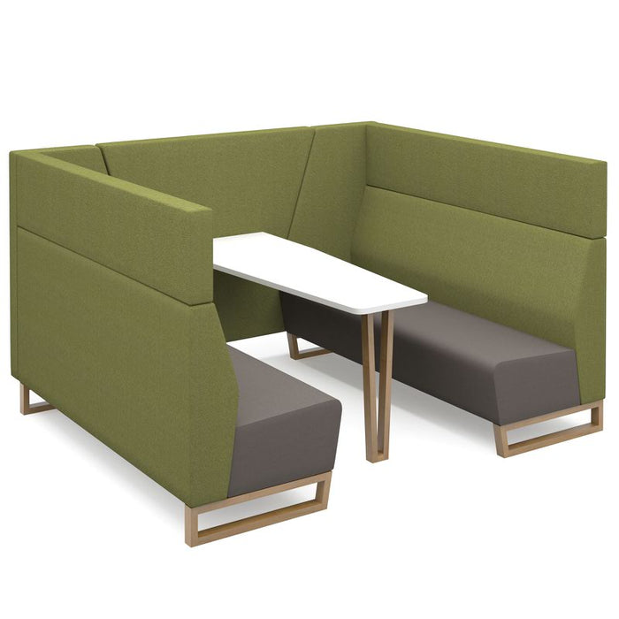 Encore² open high back 6 person meeting booth with table and wooden sled frame Soft Seating Dams 