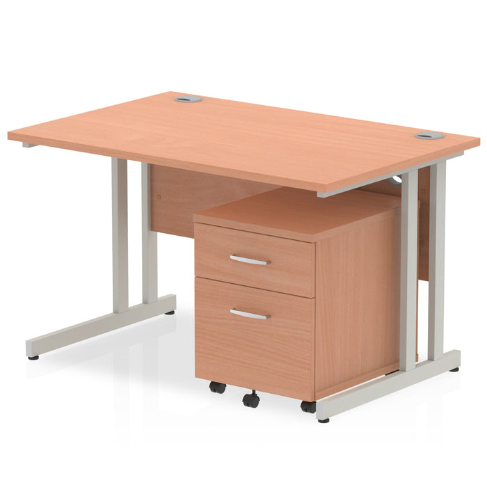 Impulse 1200mm Cantilever Straight Desk With Mobile Pedestal Workstations Dynamic Office Solutions Beech 2 Drawer Silver