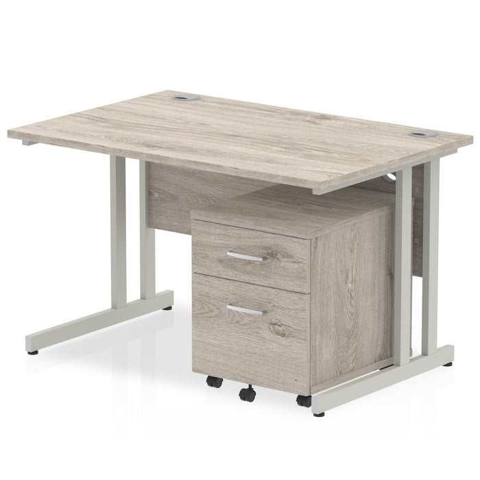 Impulse 1200mm Cantilever Straight Desk With Mobile Pedestal Workstations Dynamic Office Solutions Grey Oak 2 Drawer Silver