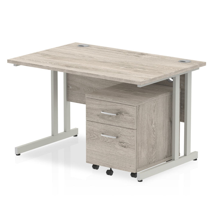Impulse 1200mm Cantilever Straight Desk With Mobile Pedestal Workstations Dynamic Office Solutions Grey Oak 2 Drawer White