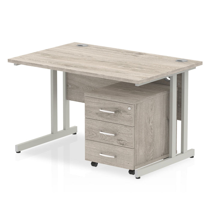 Impulse 1200mm Cantilever Straight Desk With Mobile Pedestal Workstations Dynamic Office Solutions Grey Oak 3 Drawer White