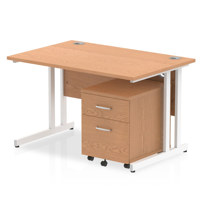 Impulse 1200mm Cantilever Straight Desk With Mobile Pedestal Workstations Dynamic Office Solutions Oak 2 Drawer White