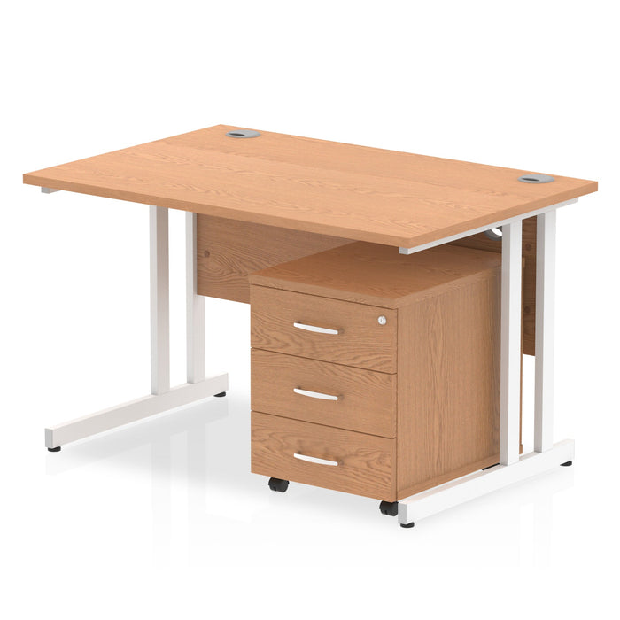 Impulse 1200mm Cantilever Straight Desk With Mobile Pedestal Workstations Dynamic Office Solutions Oak 3 Drawer White