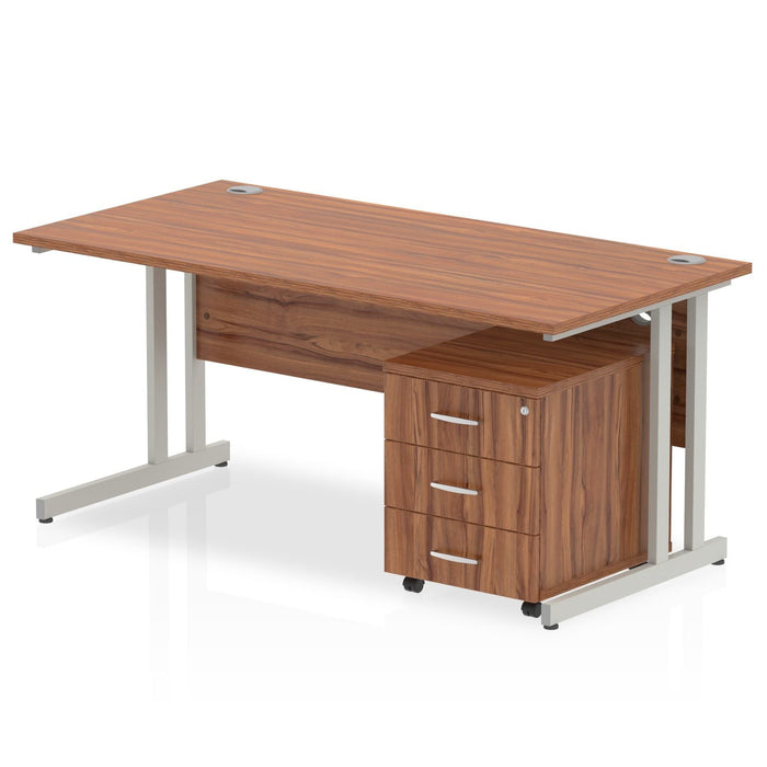 Impulse 1200mm Cantilever Straight Desk With Mobile Pedestal Workstations Dynamic Office Solutions Walnut 3 Drawer Silver