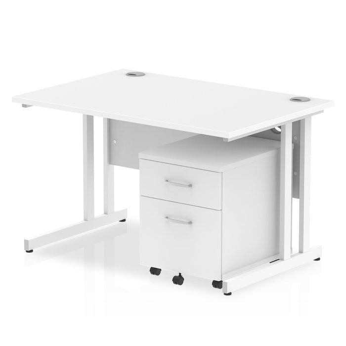 Impulse 1200mm Cantilever Straight Desk With Mobile Pedestal Workstations Dynamic Office Solutions White 2 Drawer White