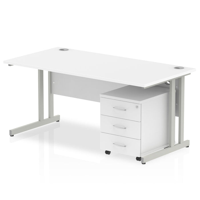 Impulse 1200mm Cantilever Straight Desk With Mobile Pedestal Workstations Dynamic Office Solutions White 3 Drawer Silver