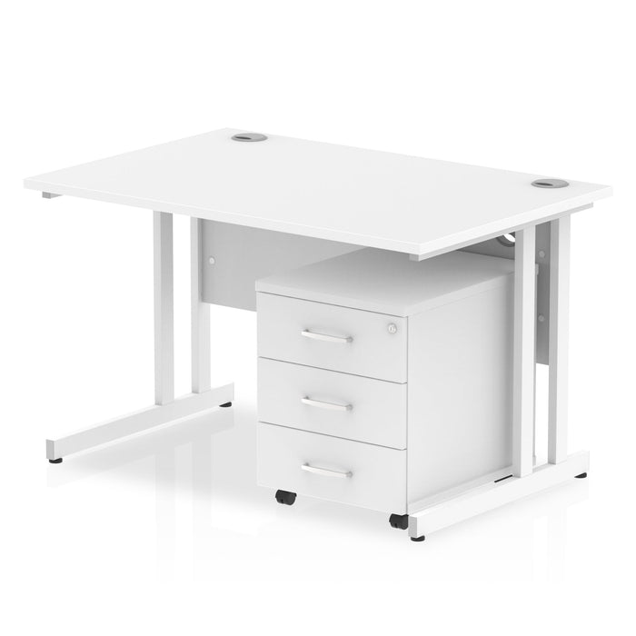 Impulse 1200mm Cantilever Straight Desk With Mobile Pedestal Workstations Dynamic Office Solutions White 3 Drawer White