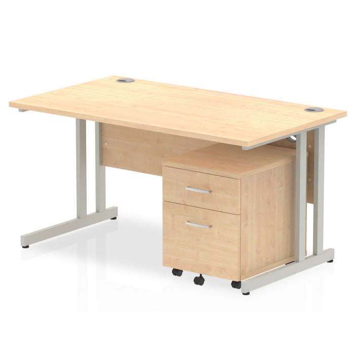 Impulse 1400mm Cantilever Straight Desk With Mobile Pedestal Workstations Dynamic Office Solutions Maple 2 Drawer Silver