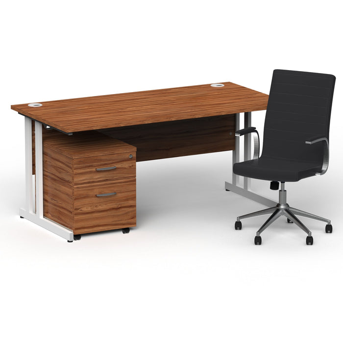 Impulse 1600mm Cantilever Straight Desk With Mobile Pedestal and Ezra Black Executive Chair Impulse Bundles Dynamic Office Solutions Walnut White 2