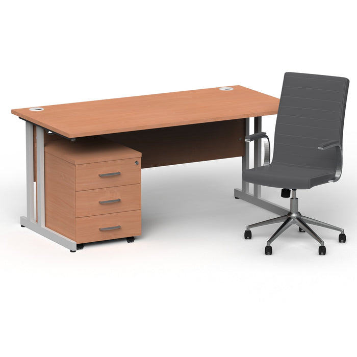 Impulse 1600mm Cantilever Straight Desk With Mobile Pedestal and Ezra Grey Executive Chair Impulse Bundles Dynamic Office Solutions Beech Silver 3