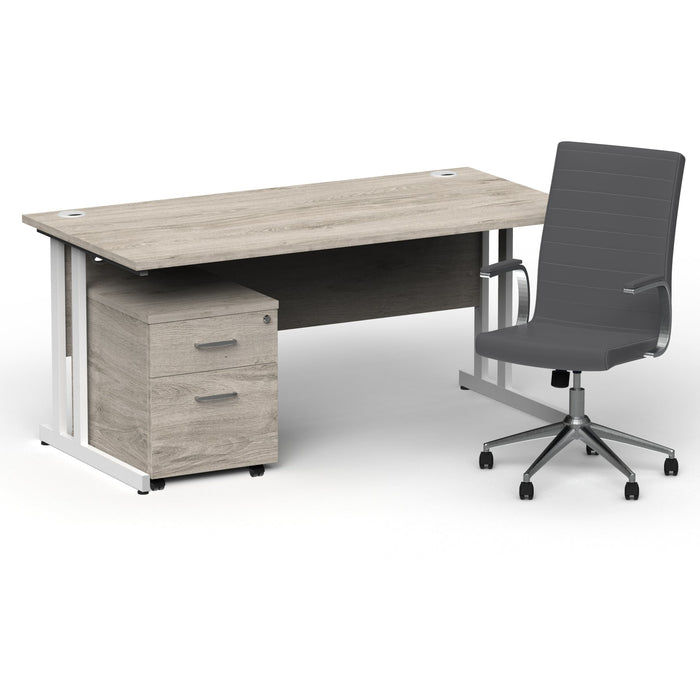 Impulse 1600mm Cantilever Straight Desk With Mobile Pedestal and Ezra Grey Executive Chair Impulse Bundles Dynamic Office Solutions Grey Oak White 2