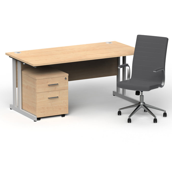Impulse 1600mm Cantilever Straight Desk With Mobile Pedestal and Ezra Grey Executive Chair Impulse Bundles Dynamic Office Solutions Maple Silver 2