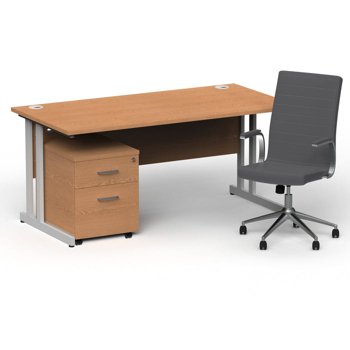 Impulse 1600mm Cantilever Straight Desk With Mobile Pedestal and Ezra Grey Executive Chair Impulse Bundles Dynamic Office Solutions Oak Silver 2