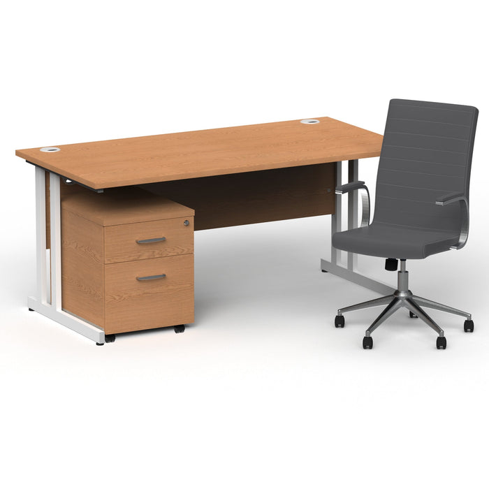Impulse 1600mm Cantilever Straight Desk With Mobile Pedestal and Ezra Grey Executive Chair Impulse Bundles Dynamic Office Solutions Oak White 2