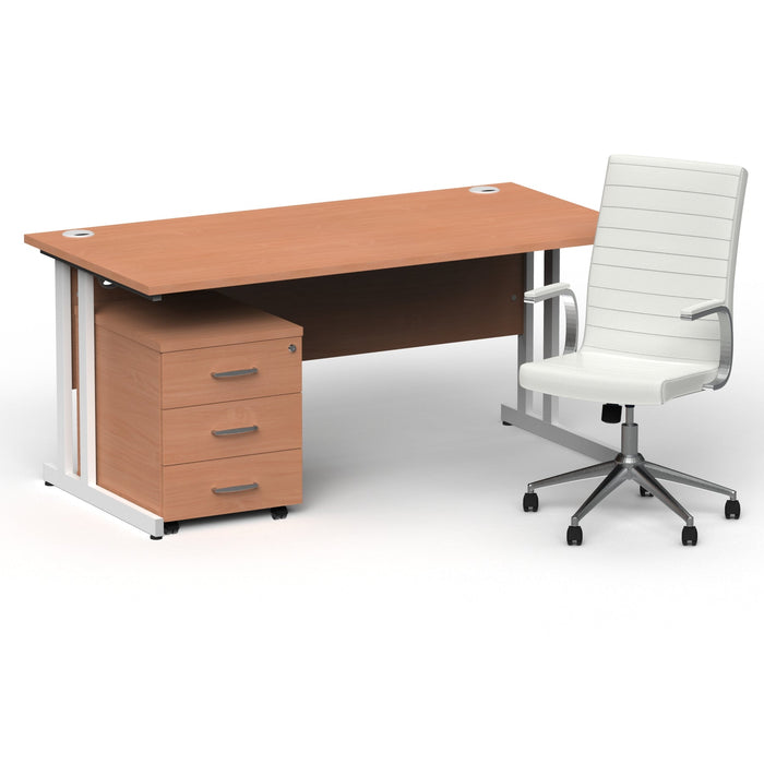 Impulse 1600mm Cantilever Straight Desk With Mobile Pedestal and Ezra White Executive Chair Impulse Bundles Dynamic Office Solutions Beech White 3