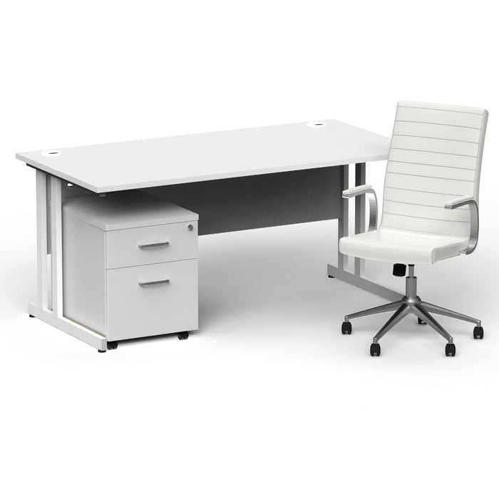Impulse 1600mm Cantilever Straight Desk With Mobile Pedestal and Ezra White Executive Chair Impulse Bundles Dynamic Office Solutions White White 2
