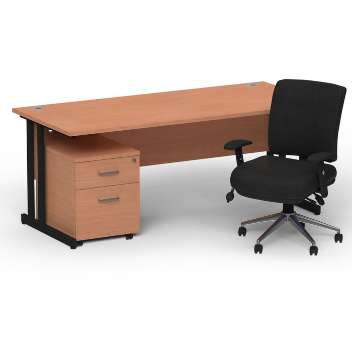 Impulse 1800mm Cantilever Straight Desk With Mobile Pedestal and Chiro Medium Back Black Operator Chair Impulse Bundles Dynamic Office Solutions Beech Black 2