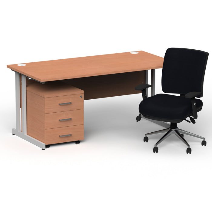 Impulse 1800mm Cantilever Straight Desk With Mobile Pedestal and Chiro Medium Back Black Operator Chair Impulse Bundles Dynamic Office Solutions Beech Silver 3