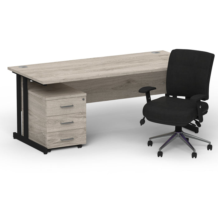Impulse 1800mm Cantilever Straight Desk With Mobile Pedestal and Chiro Medium Back Black Operator Chair Impulse Bundles Dynamic Office Solutions Grey Oak Black 3