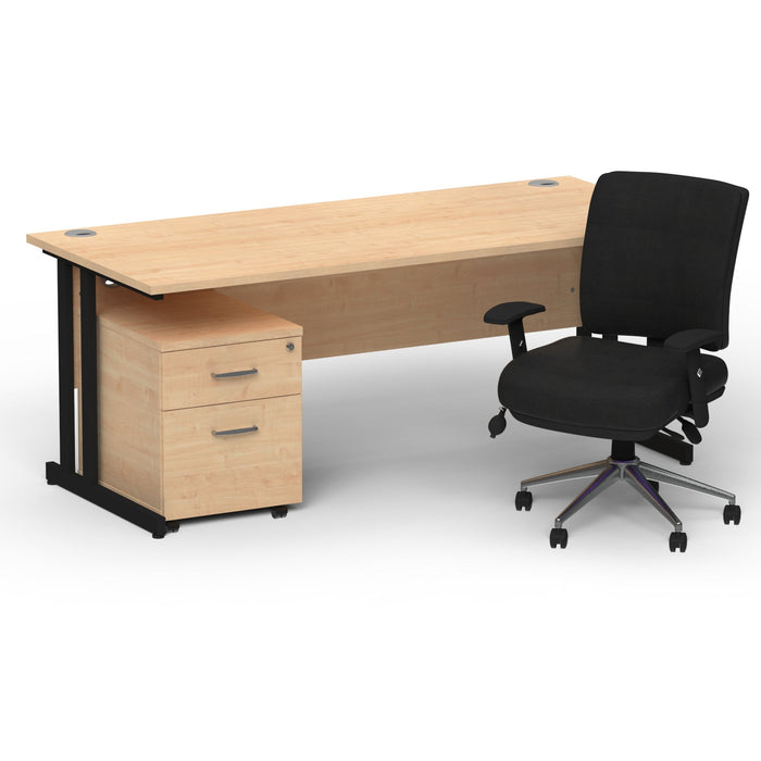 Impulse 1800mm Cantilever Straight Desk With Mobile Pedestal and Chiro Medium Back Black Operator Chair Impulse Bundles Dynamic Office Solutions Maple Black 2